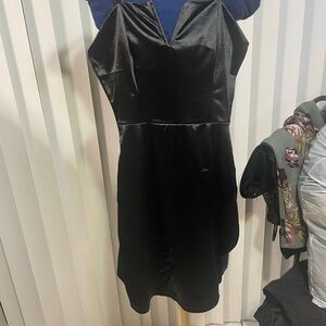 Chic Black Satin Mini Dress